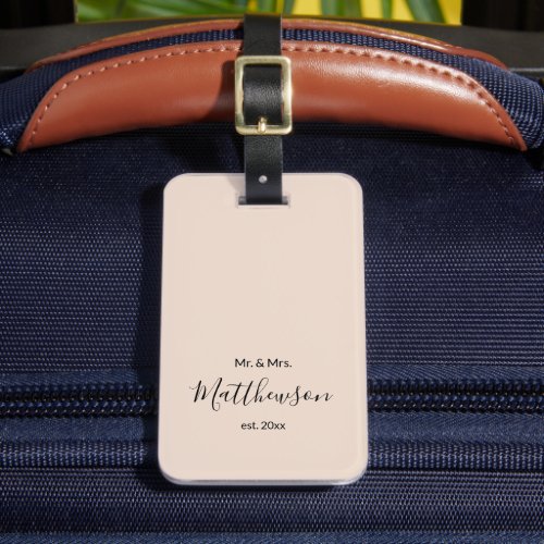 Modern Beige Mr And Mrs Newlyweds Family Custom Luggage Tag