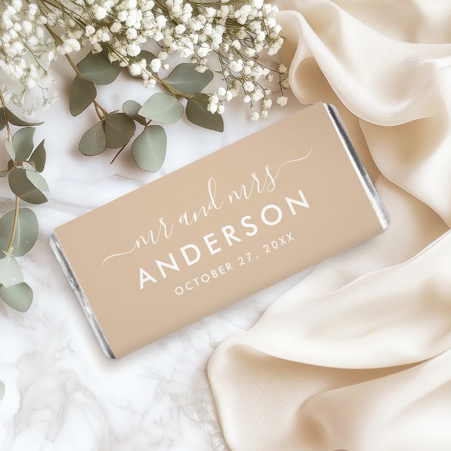Modern Beige Mr and Mrs Wedding Hershey Bar Favors (Creator Uploaded)