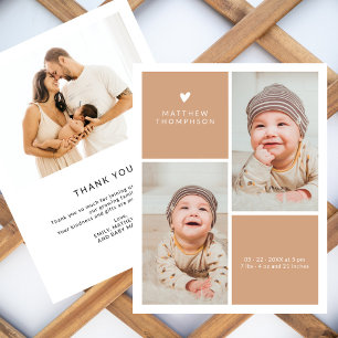 Modern Beige Multi 3 Photo Baby Shower Thank You