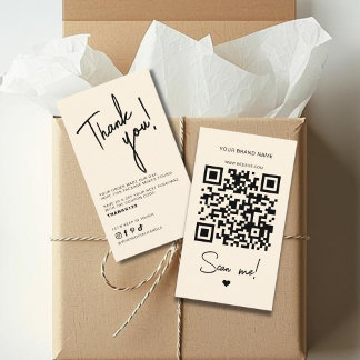 Modern beige order thank you QR code Business Card