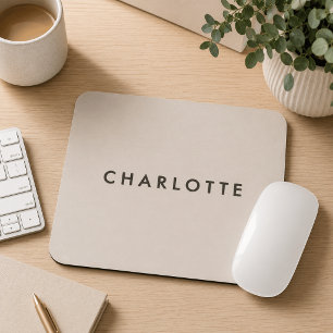 Modern Beige Personalized Name Mouse Pad
