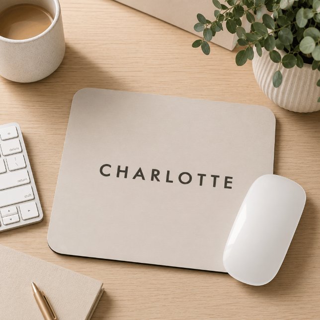 Modern Beige Personalized Name Mouse Pad (Creator Uploaded)