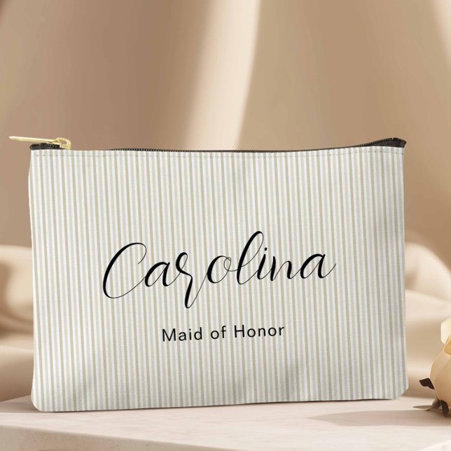 Modern Beige Petite Pinstripes Bridesmaid  Accessory Pouch (Creator Uploaded)