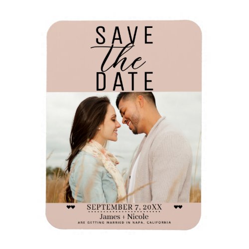 Modern Beige Pink Save the Date Wedding Photo Magnet