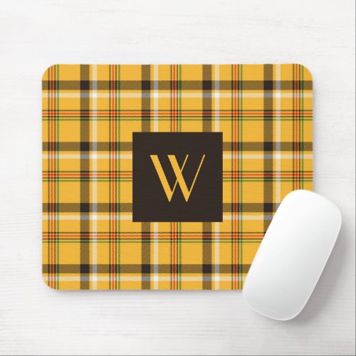 Modern Beige Plaid Checks Pattern Monogram Mouse Pad