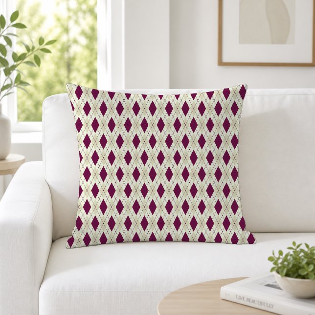 Modern Beige Purple Argyle Geometric Throw Pillow (Creator Uploaded)