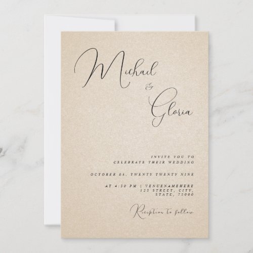 Modern Beige Sand Calligraphy QR Code RSVP Wedding Invitation