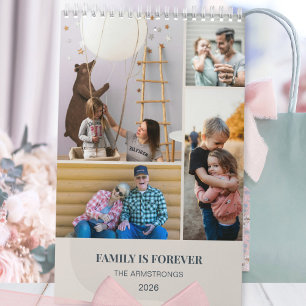 Modern Beige Scandinavian Family Photo Collage Calendar