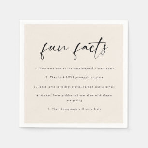 Modern Beige Script "Fun Facts" Wedding Napkins