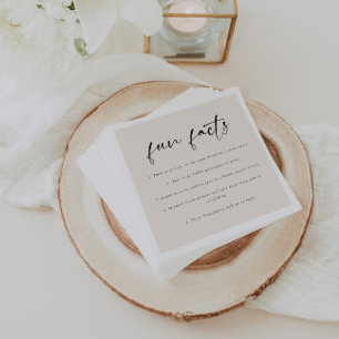 Modern Beige Script "Fun Facts" Wedding Napkins