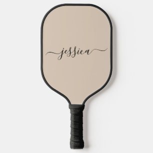 Modern beige script name pickleball paddle