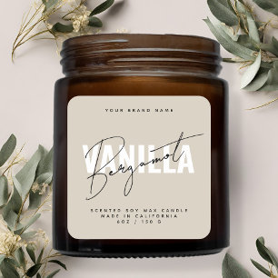 Modern beige script typography candle label