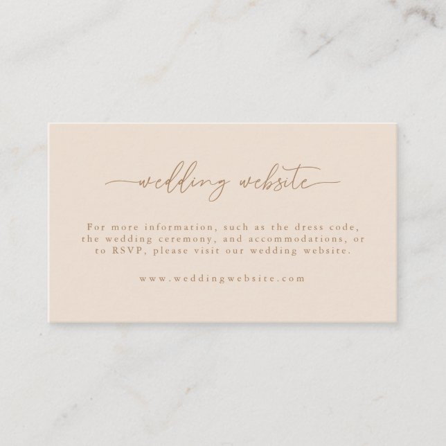 Modern Beige Script Wedding Website  Enclosure Card (Front)