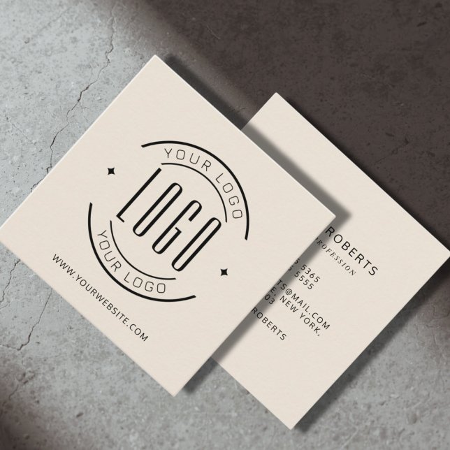 Modern beige simple add your logo  square business card (Creator Uploaded)