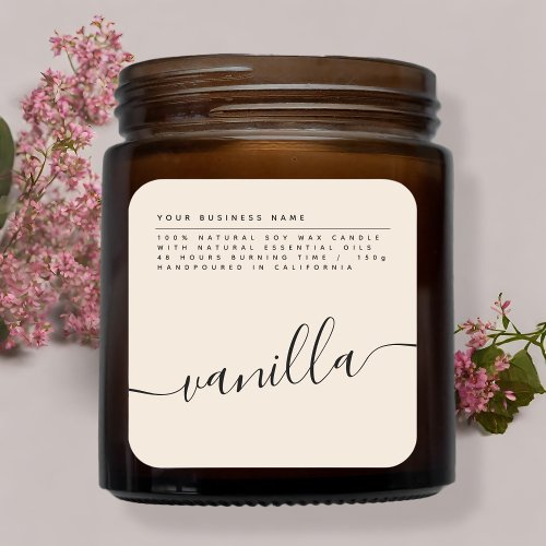 Modern beige soy candle label 