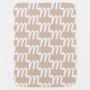 Modern beige tan custom script monogram pattern baby blanket