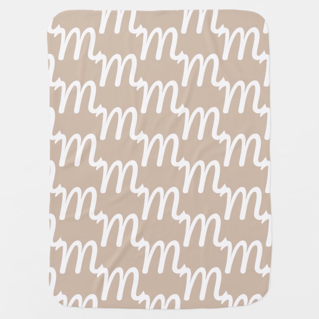 Modern beige tan custom script monogram pattern baby blanket (Front)
