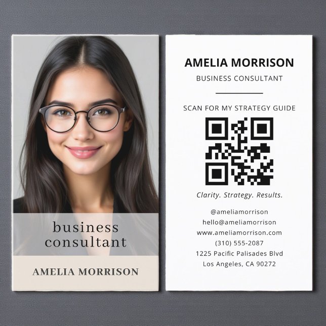 Modern Beige Taupe Consultant QR Code Photo  Business Card (Creator Uploaded)