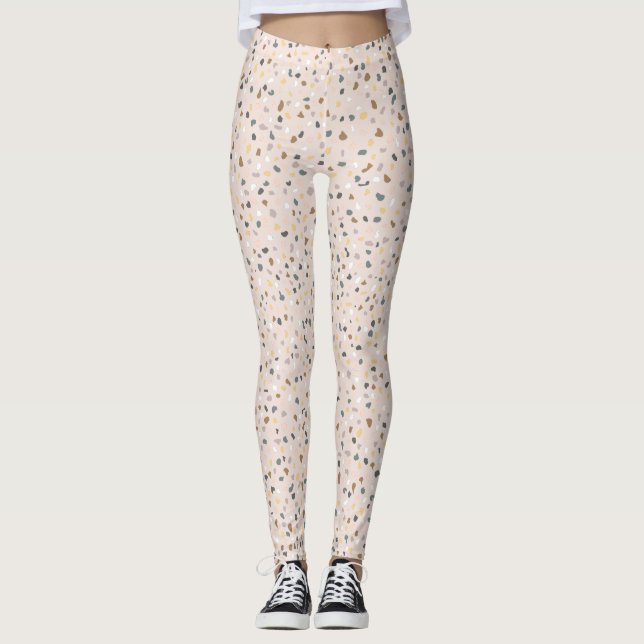 Modern Beige Terrazzo Pattern Leggings (Front)