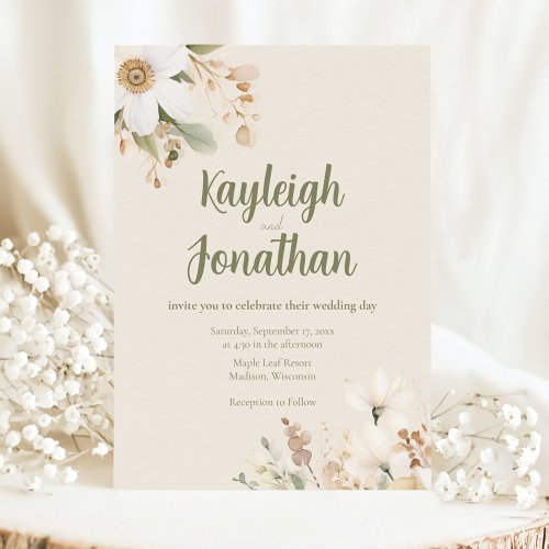 Modern Beige Watercolor Floral Wedding Invitation