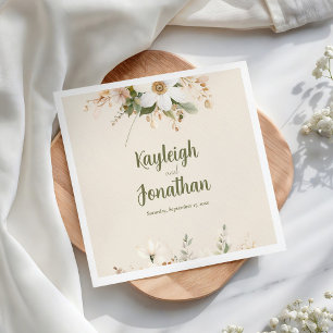 Modern Beige Watercolor Floral Wedding Napkins
