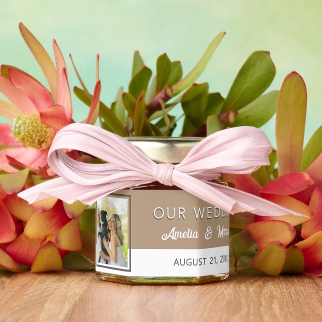 Modern Beige Wedding Guest Thank you Photo Honey Jar Favors (Insitu (Wedding))