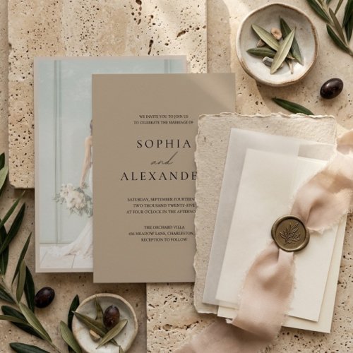 Modern Beige Wedding Invitation with Photo
