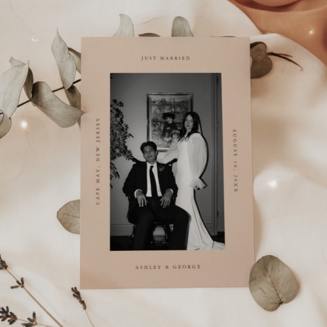 Modern Beige Wedding Just Married Photo Elopement Announcement (Creator Uploaded)