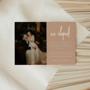 Modern Beige Wedding Photo 'We Eloped' Announcement