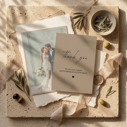 Modern Beige Wedding Thank You Photo  Card