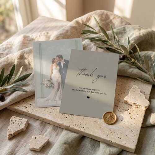 Modern Beige Wedding Thank You Photo Card