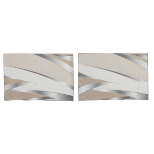 Modern Beige, white and silver abstract  Pillow Case