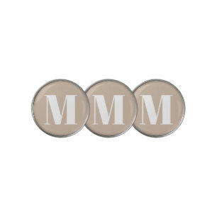 Modern beige white custom monogram initial letter golf ball marker