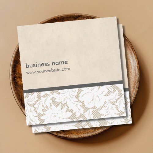 Modern Beige White Lace Pattern Interior Designer Square Business Card