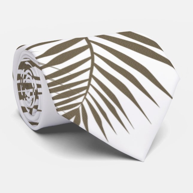 Modern Beige & White Palm Leaves  Neck Tie (Rolled)