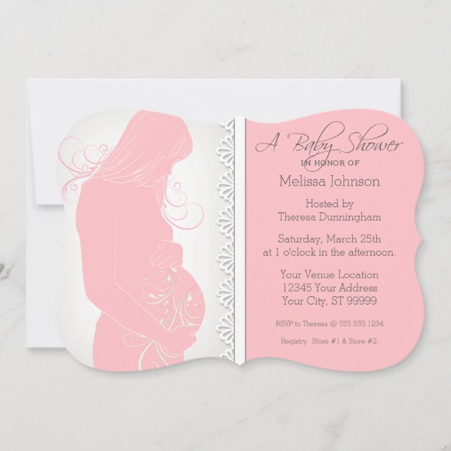 Modern Belly Silhouette Lace Baby Shower Invites (Front)