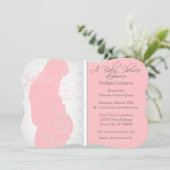 Modern Belly Silhouette Lace Baby Shower Invites (Standing Front)