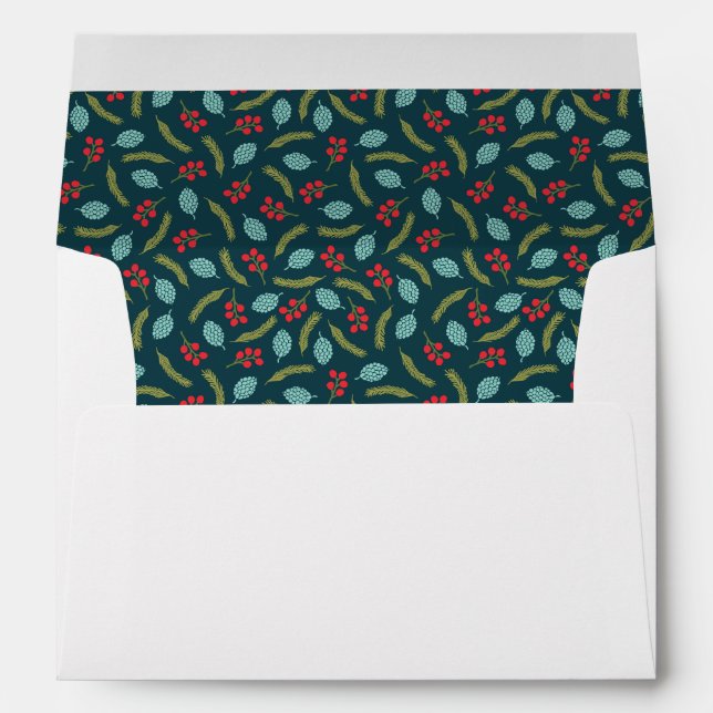 Modern Berries and Pine Pattern Pre-Addressed Envelope (Back (Bottom))