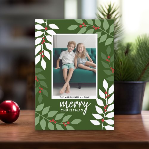 modern berries eucalyptus branches Christmas Photo Holiday Card