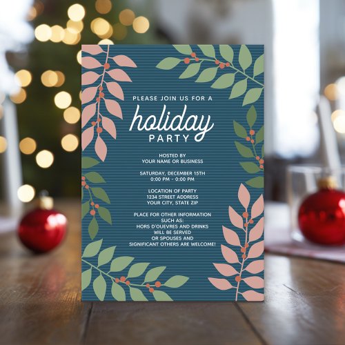 modern berries eucalyptus branches Holiday Party Invitation