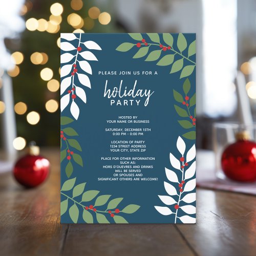 modern berries eucalyptus Download Holiday Party Invitation