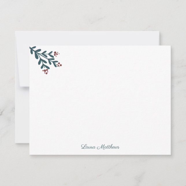 Modern Berries Illustration Elegant Christmas Note Card (Front)