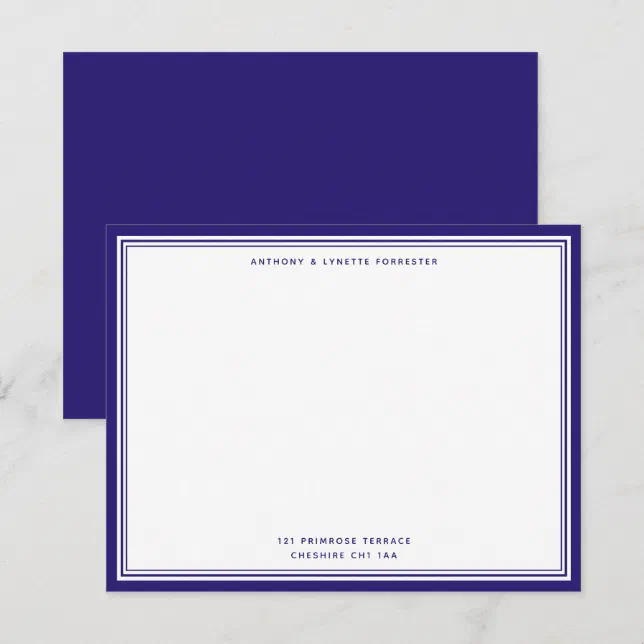Modern Berry Blue Border Name & Address Note Card | Zazzle