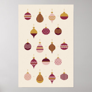 Modern Berry Gold Ornament Pattern Christmas Poster