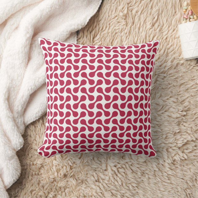 Modern Berry Red Geometric Pattern Throw Pillow (Blanket)