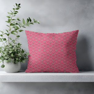 Modern Berry Red Japanese Wave Pattern Throw Pillow