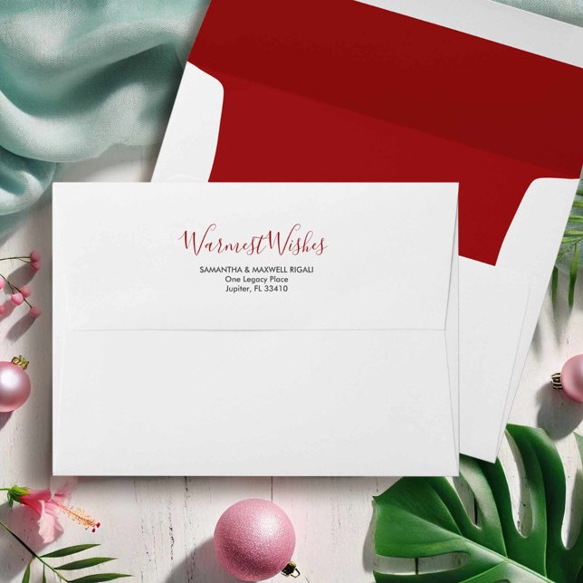Modern Berry Red Pre Addressed Christmas Envelope (Christmas return address envelope by Victoria Grigaliunas of Do Tell A Belle)