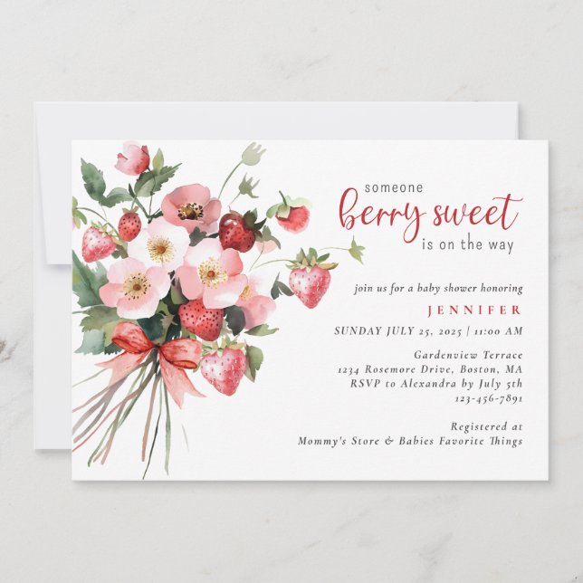 Modern Berry Sweet Strawberry Baby Shower Invitation (Front)
