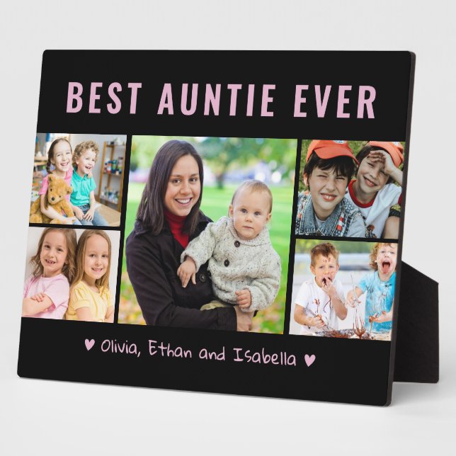 Modern Best Auntie Ever 5 Photo Collage Template Plaque (Side)
