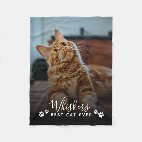 Modern Best Cat Ever Name  Photo Fleece Blanket